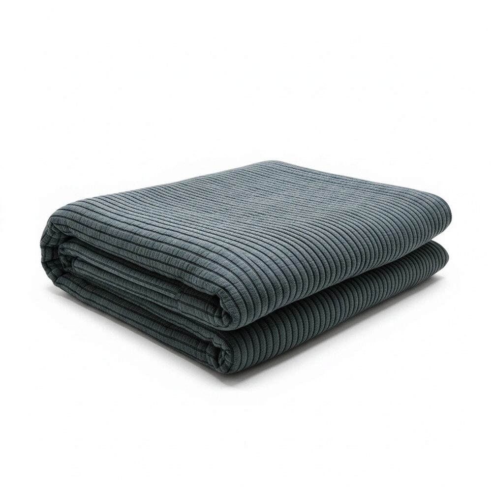 West Elm Organic Cotton Crinkle Quilt Coverlet Full Queen Slate Blue 92x88